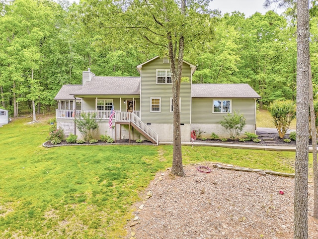 4950 Standifer Rd, Cohutta, GA 30710 - view of front of home featuring a front yard, stairway, a chimney, a porch, and roof with shingles