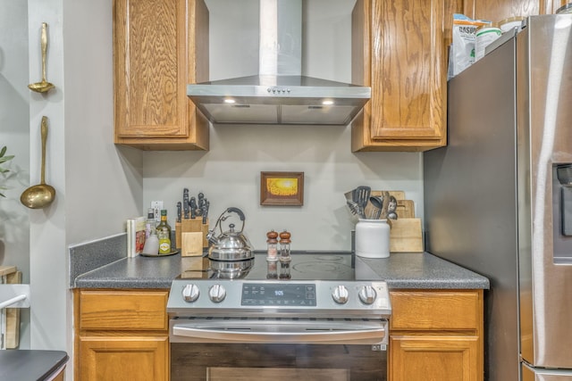 4950 Standifer Rd, Cohutta, GA 30710 - kitchen with stainless steel appliances, wall chimney range hood, and dark countertops