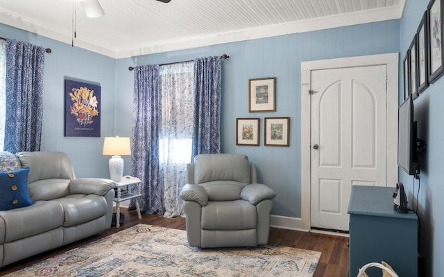 301 Cedar St, Lafayette, GA 30728 - living area with a ceiling fan, wood finished floors, and ornamental molding