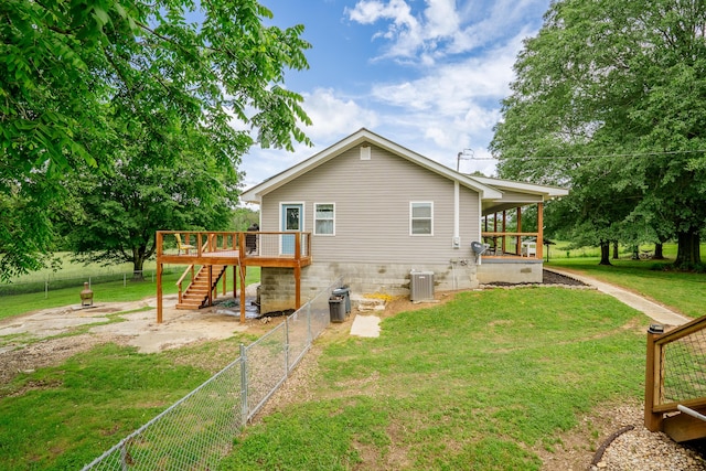 976 Chamberlain Rd, Lafayette, GA 30728 - rear view of property with a wooden deck, stairway, and central air condition unit