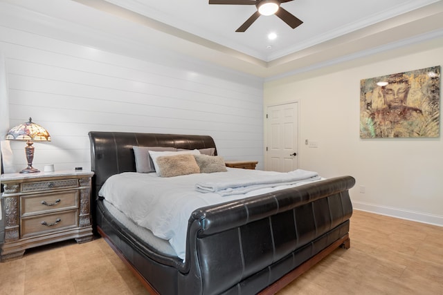 5834 Caney Ridge Cir, Ooltewah, TN 37363 - bedroom featuring crown molding, baseboards, a ceiling fan, and light tile patterned floors