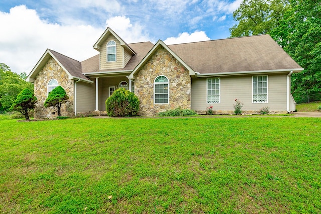 13709 Stormer Rd, Soddy Daisy, TN 37379 - view of front facade featuring stone siding, a front lawn, and a shingled roof