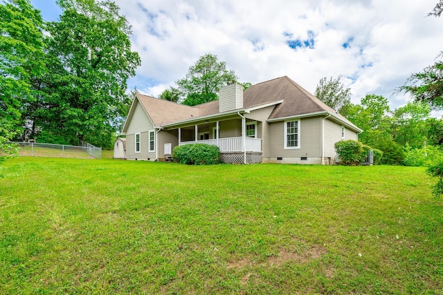 13709 Stormer Rd, Soddy Daisy, TN 37379 - rear view of property featuring crawl space, covered porch, and a chimney