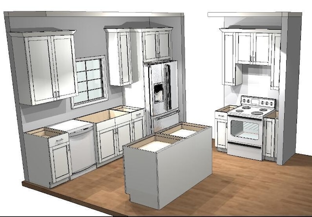 8512 Maplewood Trl, Ooltewah, TN 37363 - kitchen featuring electric range, light wood-type flooring, and a kitchen island