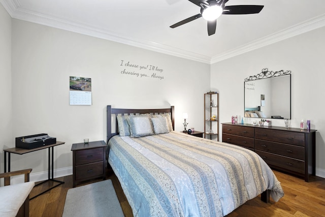 12204 Plow Ln, Soddy Daisy, TN 37379 - bedroom featuring wood finished floors, ornamental molding, baseboards, and ceiling fan