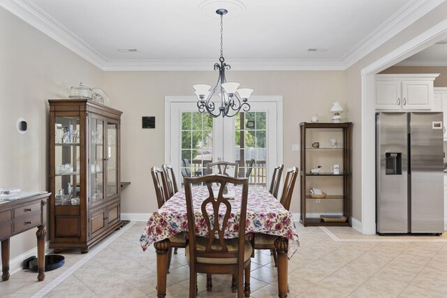 12204 Plow Ln, Soddy Daisy, TN 37379 - dining area with a chandelier, light tile patterned floors, ornamental molding, and baseboards