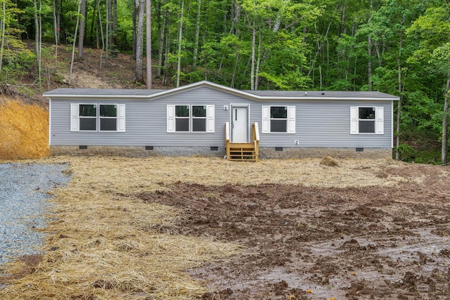 398 Jodie Ln, Dayton, TN 37321 - manufactured / mobile home featuring crawl space, a view of trees, a shingled roof, and entry steps