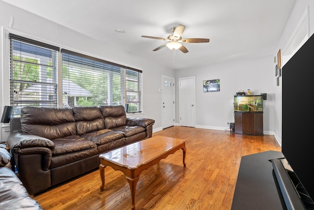 5007 Florida Ave, Chattanooga, TN 37409 - living room featuring a ceiling fan, light wood finished floors, and baseboards