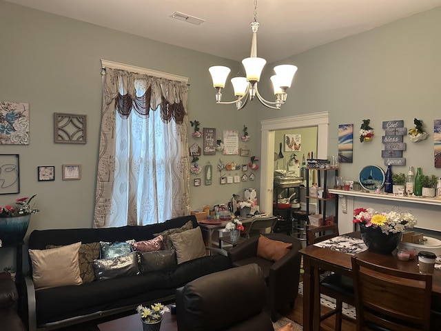 living area with a chandelier