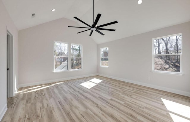 1924 Wilberforce St, Chattanooga, TN 37421 - unfurnished room featuring a ceiling fan, light wood finished floors, baseboards, recessed lighting, and high vaulted ceiling