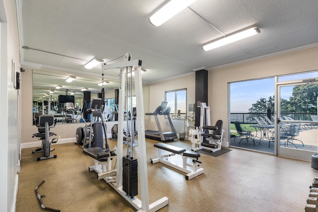 1131 Stringers Ridge Rd Unit 11G, Chattanooga, TN 37405 - gym with ornamental molding, a textured ceiling, and baseboards