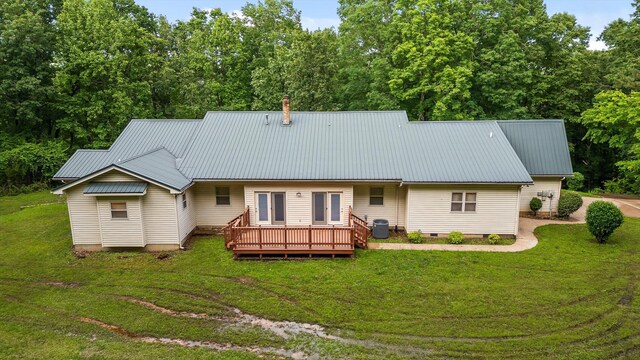 6601 Hunter Rd, Harrison, TN 37341 - rear view of house with a deck, metal roof, a lawn, and crawl space