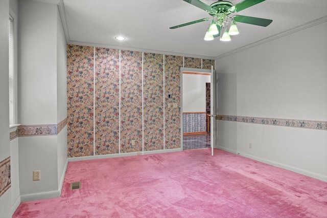 6601 Hunter Rd, Harrison, TN 37341 - unfurnished room with crown molding, a ceiling fan, carpet, recessed lighting, and baseboards