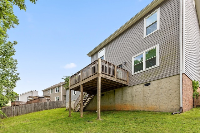6837 Benwood Dr, Ooltewah, TN 37363 - rear view of house featuring stairs and a wooden deck