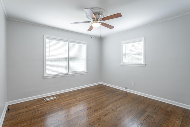 1641 John Ross Rd, Chattanooga, TN 37412 - unfurnished room featuring ceiling fan, dark wood-style flooring, baseboards, and ornamental molding