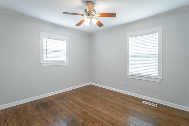 1641 John Ross Rd, Chattanooga, TN 37412 - unfurnished room with baseboards, ceiling fan, dark wood-style floors, and ornamental molding