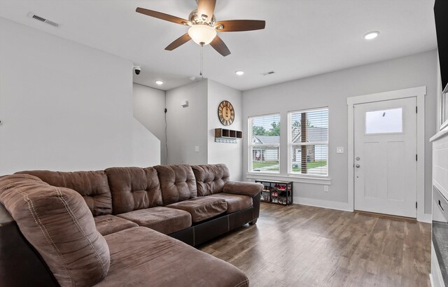 116 Paxtons Way, Ringgold, GA 30736 - living area featuring a ceiling fan, wood finished floors, and recessed lighting