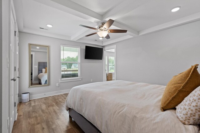 116 Paxtons Way, Ringgold, GA 30736 - bedroom with coffered ceiling, wood finished floors, recessed lighting, beam ceiling, and ceiling fan