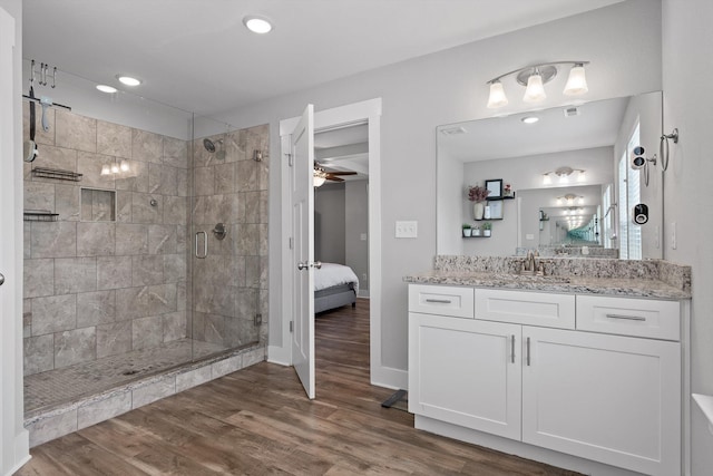 116 Paxtons Way, Ringgold, GA 30736 - bathroom with ensuite bath, a stall shower, vanity, a ceiling fan, and wood finished floors