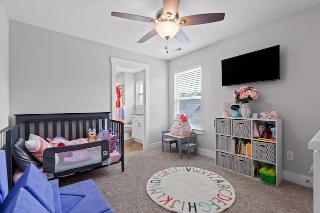 116 Paxtons Way, Ringgold, GA 30736 - bedroom featuring carpet, a ceiling fan, and ensuite bath