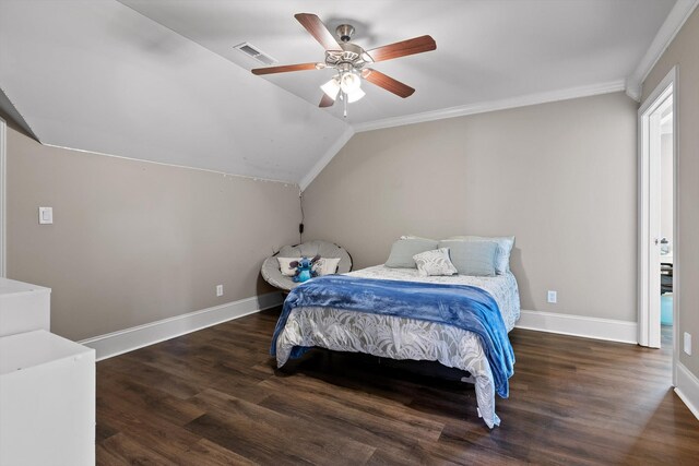 8109 Propeller Dr, Ooltewah, TN 37363 - bedroom featuring wood finished floors, baseboards, lofted ceiling, a ceiling fan, and crown molding