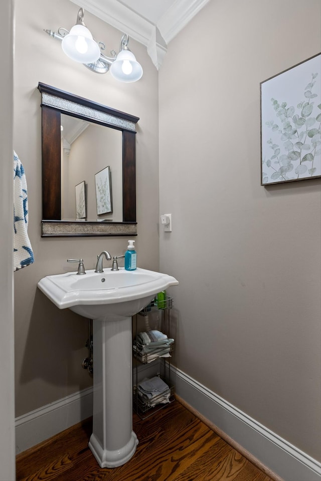 8109 Propeller Dr, Ooltewah, TN 37363 - bathroom with wood finished floors, baseboards, and crown molding