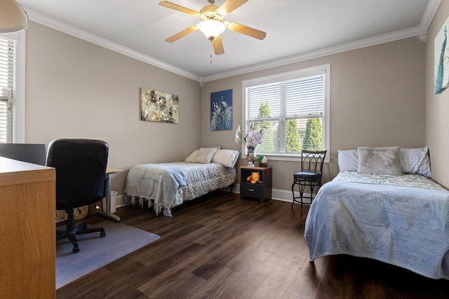 8109 Propeller Dr, Ooltewah, TN 37363 - bedroom with crown molding, wood finished floors, baseboards, ceiling fan, and an office area