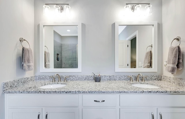 5479 Amber Grove Way, Hixson, TN 37343 - bathroom featuring a shower stall and double vanity