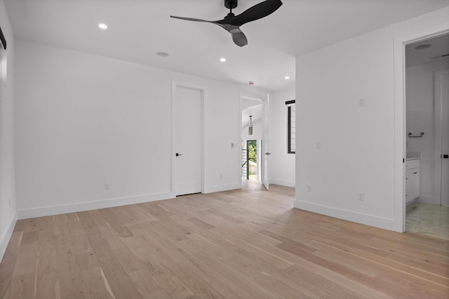 1608 Knickerbocker Ave, Chattanooga, TN 37405 - unfurnished living room with a ceiling fan, light wood-style floors, recessed lighting, and baseboards