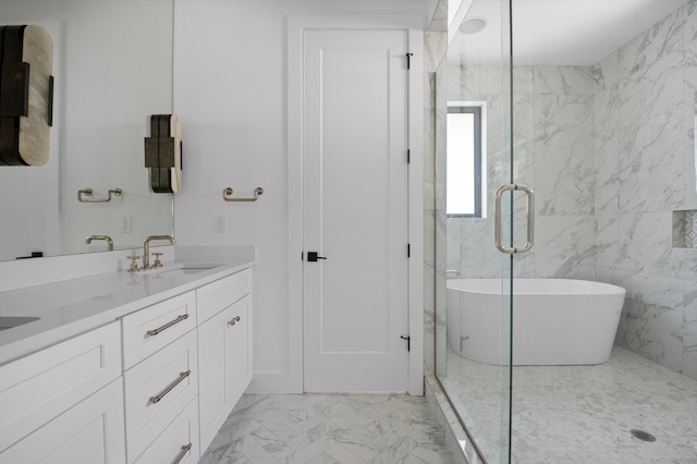 1608 Knickerbocker Ave, Chattanooga, TN 37405 - full bath featuring marble look tiles, a stall shower, double vanity, and a freestanding tub