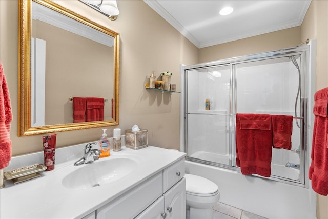 362 Windmill Ln, Georgetown, TN 37336 - full bath featuring crown molding, vanity, toilet, enclosed tub / shower combo, and tile patterned flooring