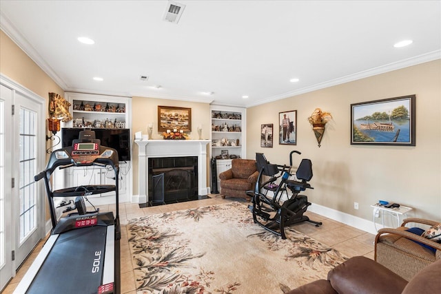 362 Windmill Ln, Georgetown, TN 37336 - exercise room with tile patterned floors, ornamental molding, plenty of natural light, a tile fireplace, and recessed lighting