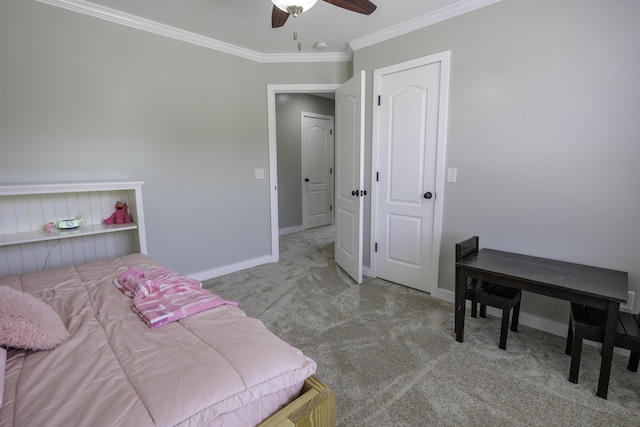 5611 Caney Ridge Cir, Ooltewah, TN 37363 - carpeted bedroom featuring crown molding, baseboards, and ceiling fan