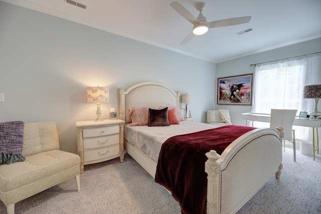 7830 Legacy Park Ct, Chattanooga, TN 37421 - bedroom featuring light colored carpet, crown molding, and ceiling fan