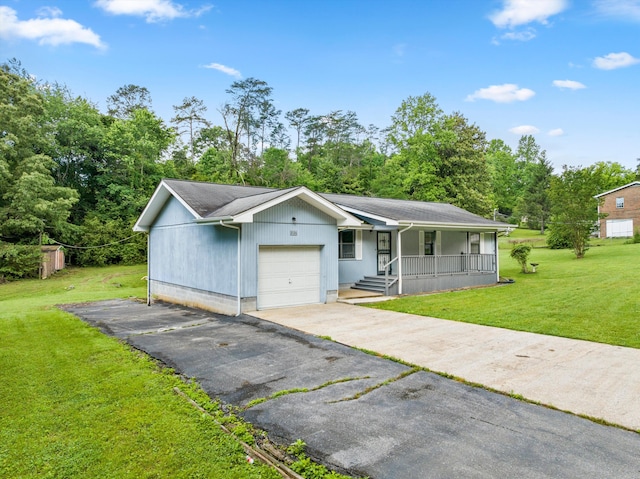 2126 Millard Rd, Soddy Daisy, TN 37379 - ranch-style house with a porch, an attached garage, a front lawn, and asphalt driveway