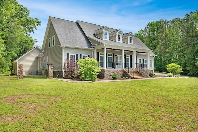 5820 Trion Teloga Rd, Summerville, GA 30747 - cape cod house featuring a front lawn, a porch, central AC, and a shingled roof