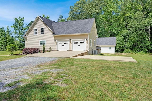 5820 Trion Teloga Rd, Summerville, GA 30747 - view of side of home featuring driveway, central air condition unit, a lawn, a garage, and roof with shingles