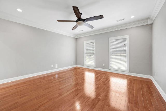 5820 Trion Teloga Rd, Summerville, GA 30747 - empty room with light wood-style floors, baseboards, a ceiling fan, crown molding, and recessed lighting