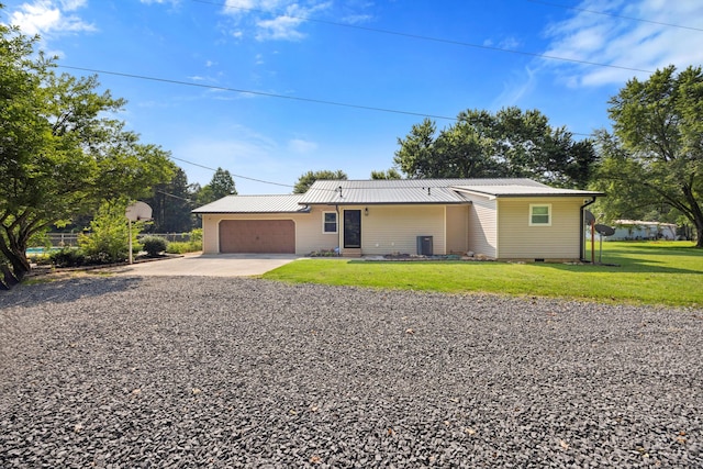 142 Holli Bird Ln, Ringgold, GA 30736 - view of front of property with an attached garage, concrete driveway, metal roof, a front yard, and crawl space