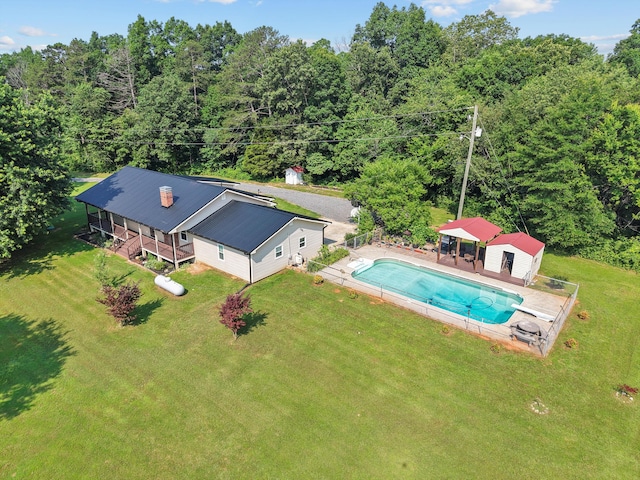 142 Holli Bird Ln, Ringgold, GA 30736 - view from above of property with a pool area and a heavily wooded area