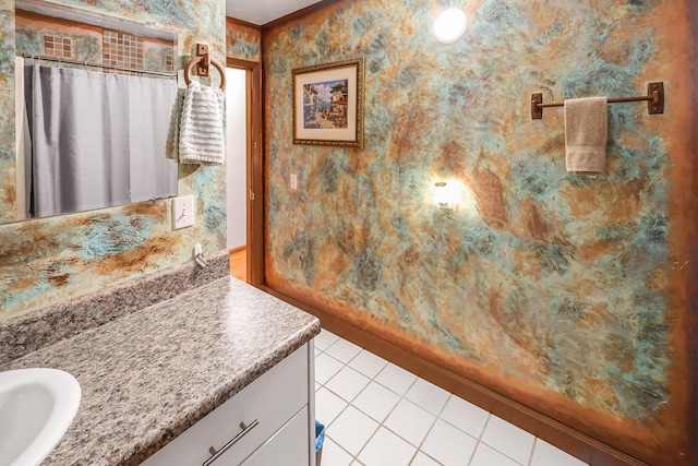 4306 Fredonia Rd, Dunlap, TN 37327 - bathroom with tile patterned flooring, vanity, and wallpapered walls