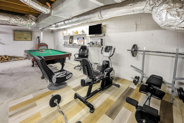 4306 Fredonia Rd, Dunlap, TN 37327 - workout area with pool table, wood finished floors, and concrete block wall