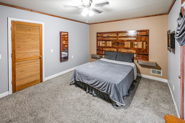 4306 Fredonia Rd, Dunlap, TN 37327 - bedroom with carpet floors, crown molding, baseboards, and ceiling fan