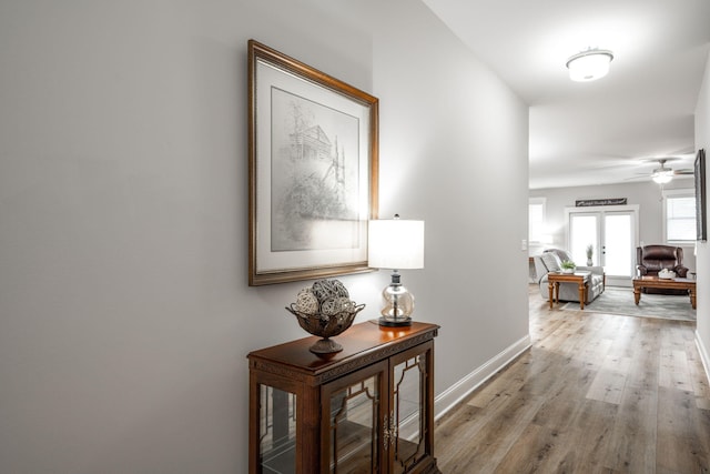 8647 Kensley Ln, Hixson, TN 37343 - corridor with light wood finished floors, baseboards, and french doors