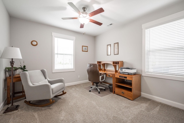 8647 Kensley Ln, Hixson, TN 37343 - carpeted home office with ceiling fan and baseboards