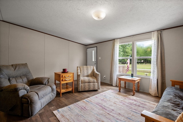 934 Holly Glen Ln, Decatur, TN 37322 - living area with wood finished floors, a textured ceiling, and ornamental molding