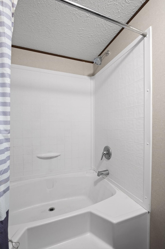 934 Holly Glen Ln, Decatur, TN 37322 - full bath featuring shower / bath combo with shower curtain and a textured ceiling