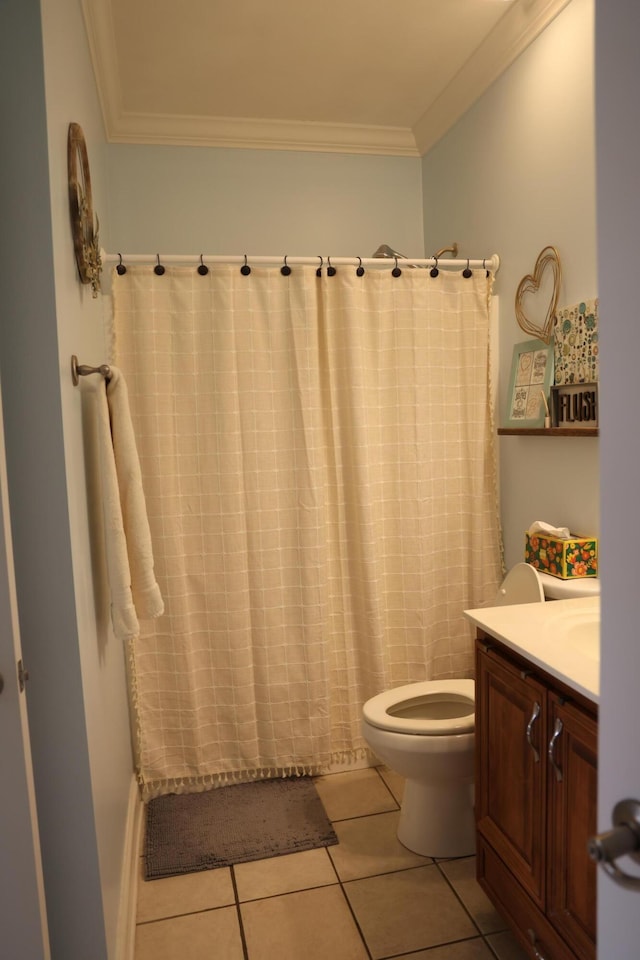 1008 Grey Oaks Ln, Chattanooga, TN 37421 - full bathroom featuring vanity, toilet, crown molding, tile patterned flooring, and a shower with curtain