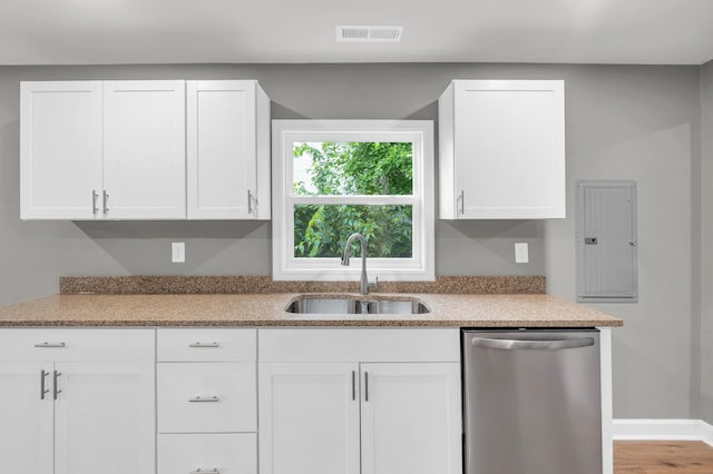 1904 Sharp St, Chattanooga, TN 37404 - kitchen with stainless steel dishwasher, a sink, and white cabinetry