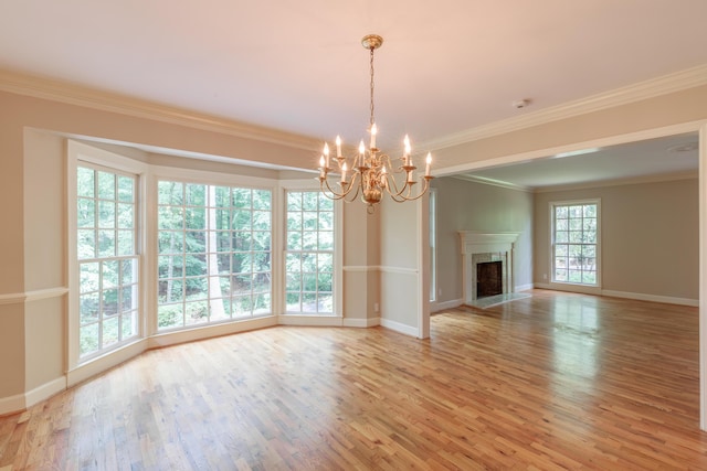 302 Brookwood Ln, Lafayette, GA 30728 - unfurnished living room with a chandelier, light wood-style flooring, ornamental molding, and baseboards